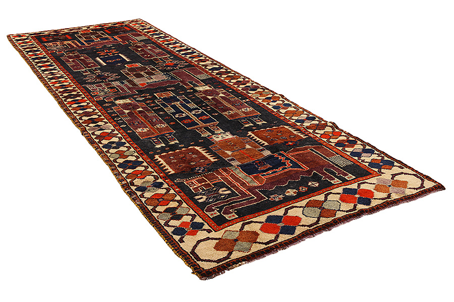 Bakhtiari - Qashqai Персийски връзван килим 441x148 - Снимка 1